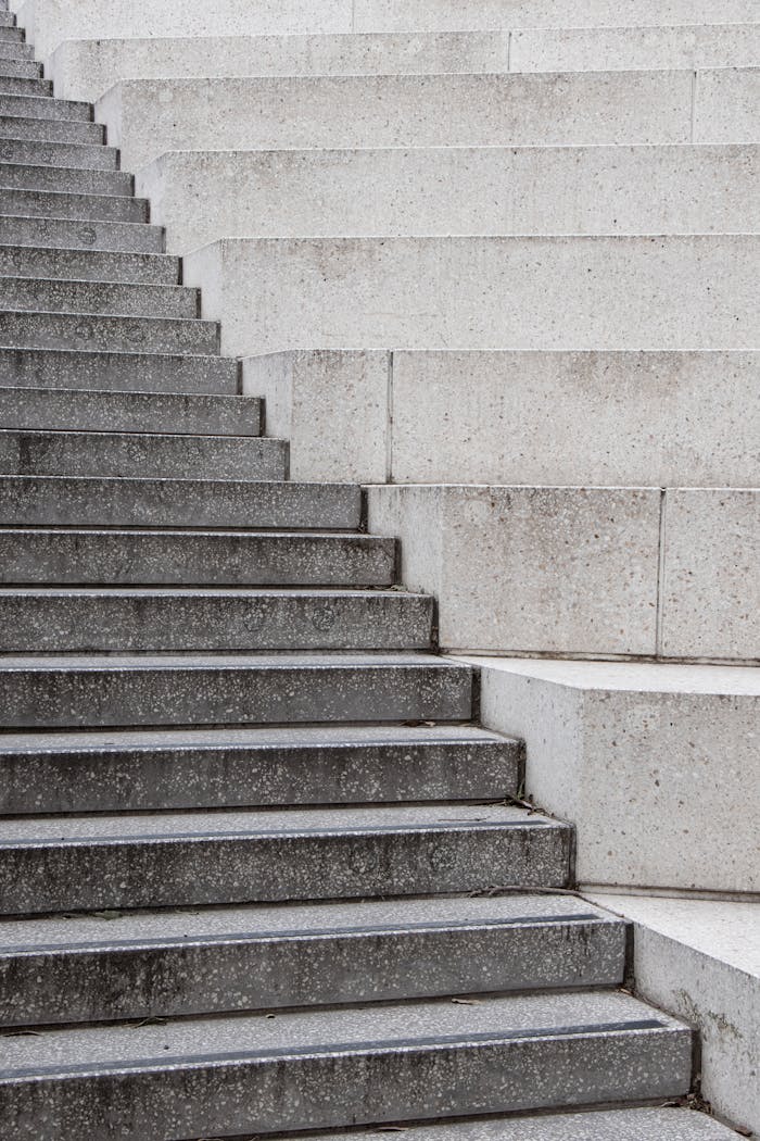 Concrete staircase captured in Melbourne, showcasing urban architectural design.